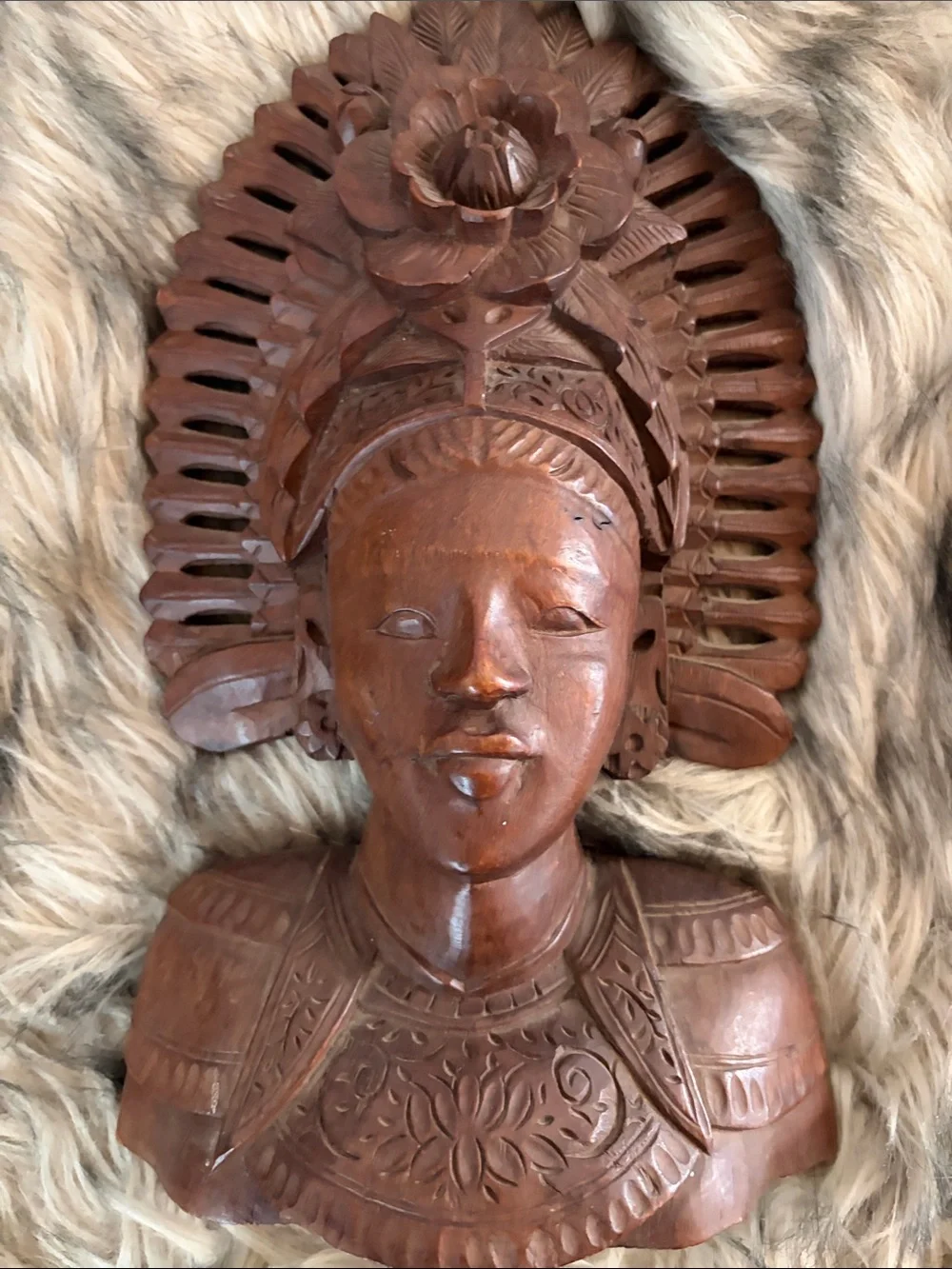 Bali Hand-Carved Wooden Wedding Couple Bust Set Wall Accent